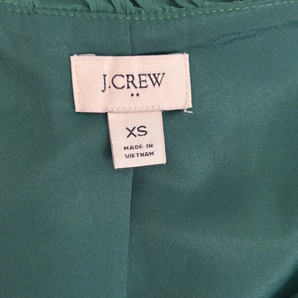 J Crew Chiffon Ruffle Neck 3/4 Sleeves Green Top Sz XS